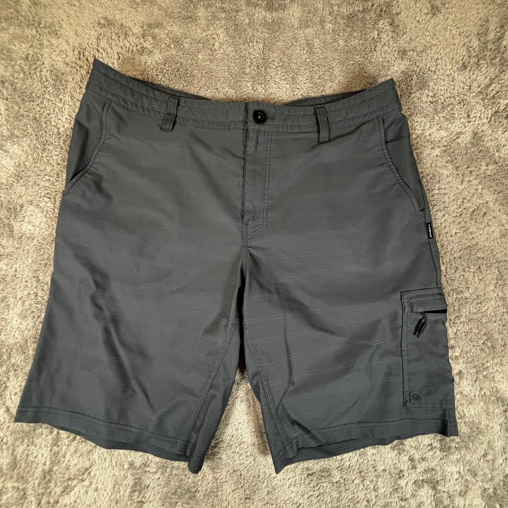 ONeill Hybrid Cargo Board Shorts Mens 36 Gray Striped Quick Dry Swim Trunks